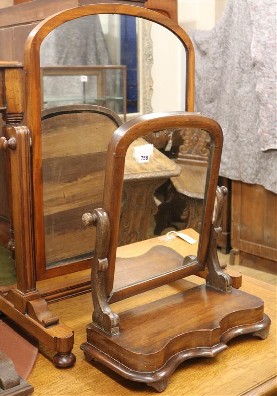 Two Victorian mahogany toilet mirrors Largest W.69cm